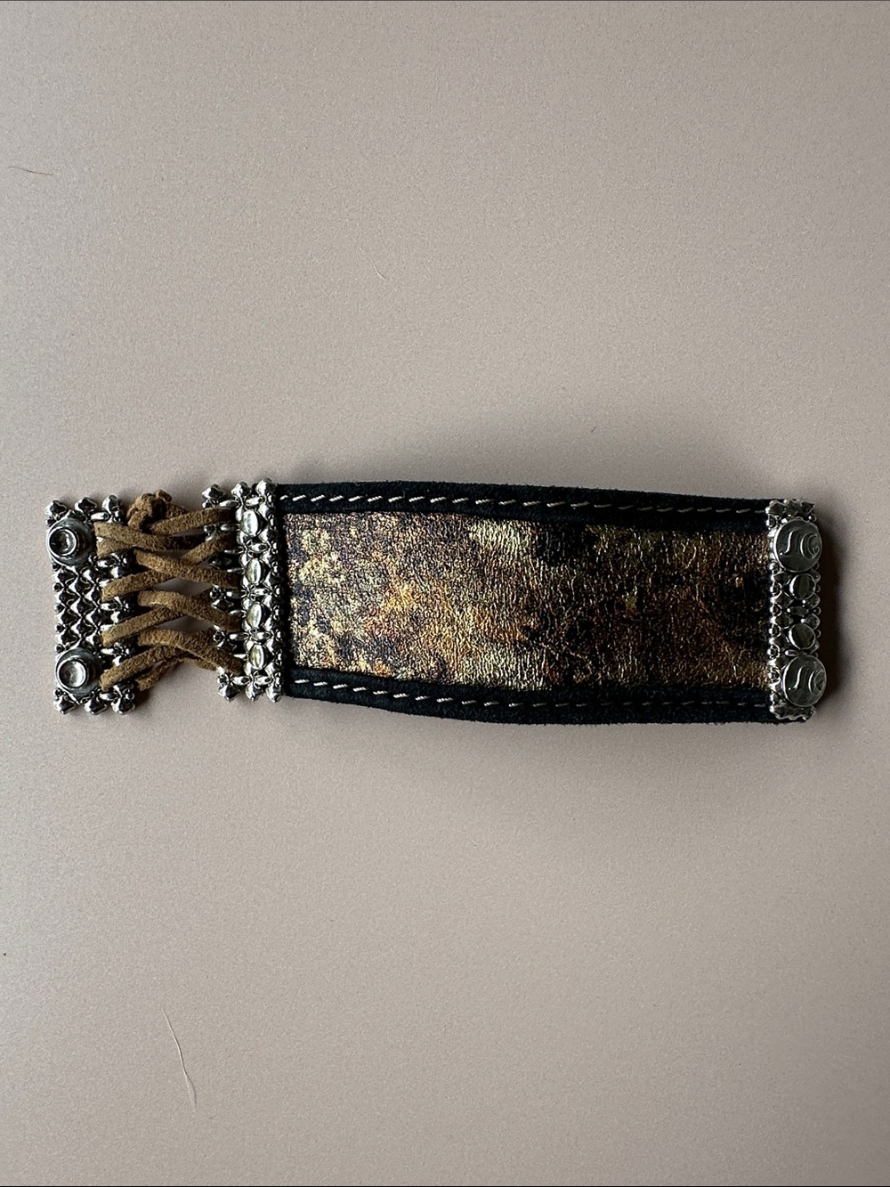 Sergio Gutierrez SG Liquid Metal leather cuff bracelet